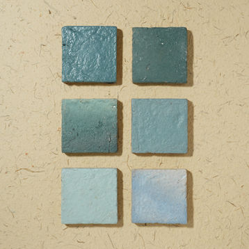 Blue Green Tone Handmade terracotta tile with low sheen finish, soft glazed appearance and natural clay variation