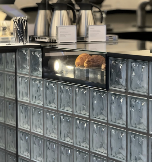 Glass blocks used for café front counter