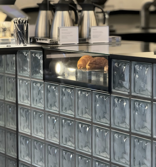Glass blocks used for café front counter