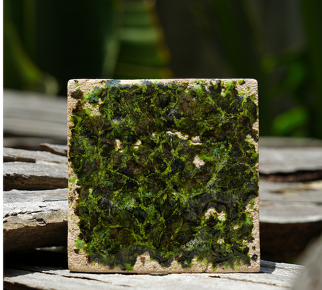 Handmade Glazed Terracotta Tiles -Green, weathered texture
