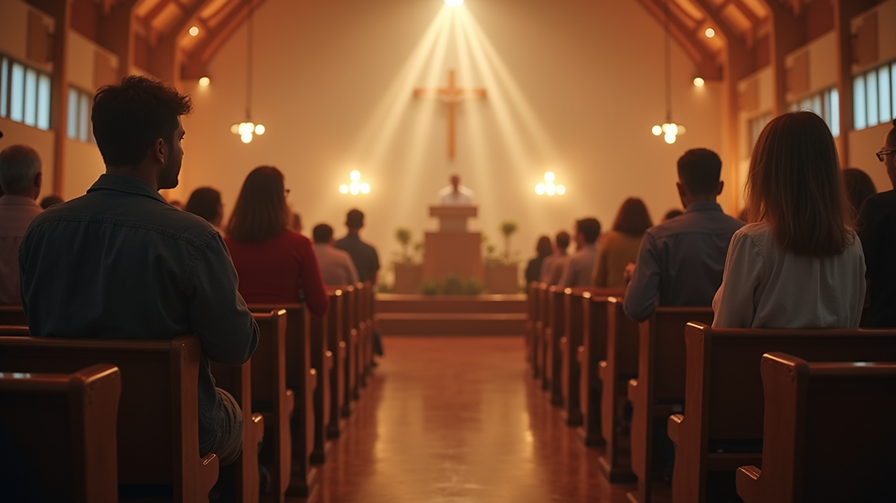 Eye-level view of a church gathering with members enjoying fellowship activities
