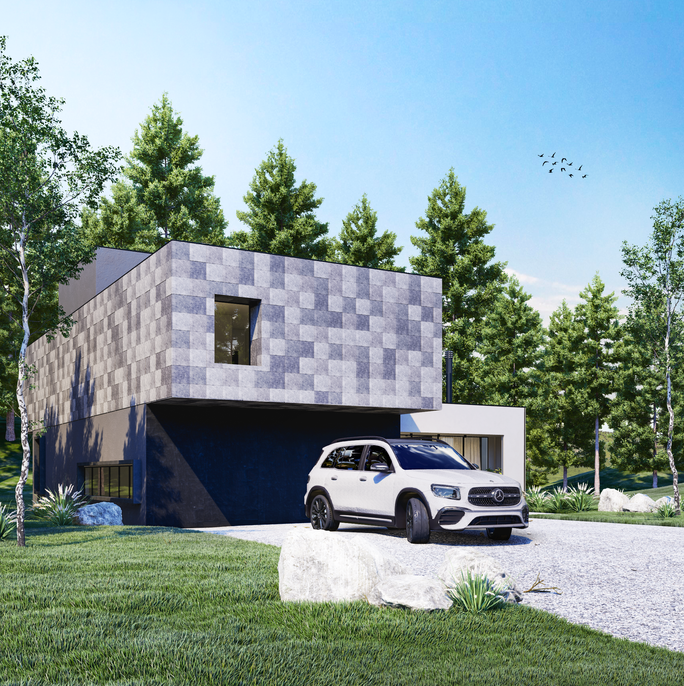 Estúdio Roger Trevizan - projeto de arquitetura residencial minimalista contemporânea de dois pavimentos com revestimento externo de pedra natural