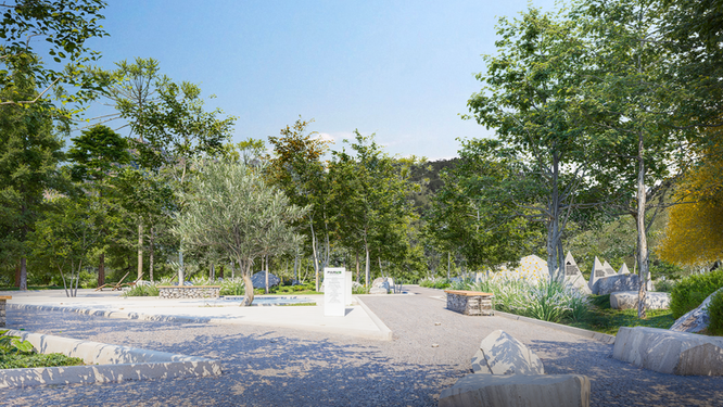 Estúdio Roger Trevizan - projeto de arquitetura urbano e paisagístico de um parque temático do basalto para nova prata com mobiliário urbano e atrações lúdicas e área de lazer