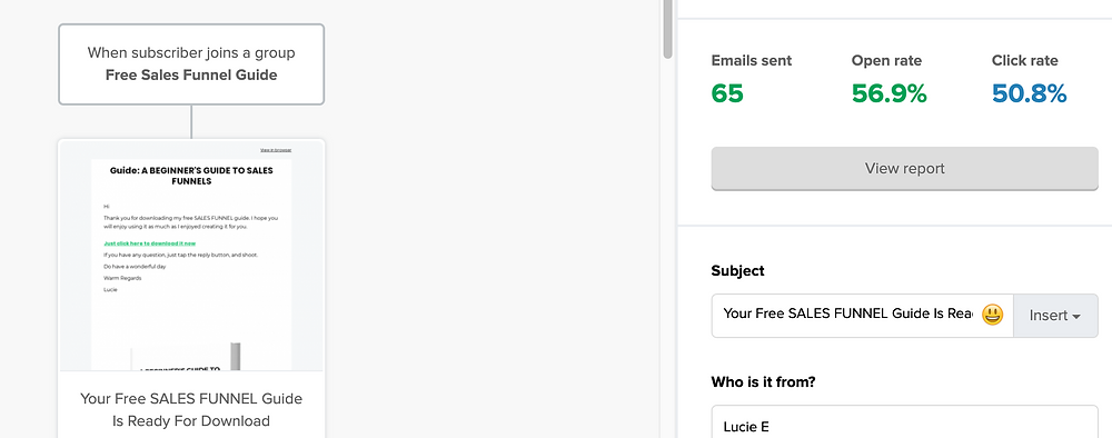 A Screenshot of the metrics For The First (Welcome) Email