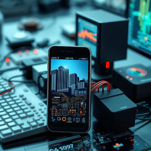 modern technology with cell phones, circuitry, computers, and realted items.jpg