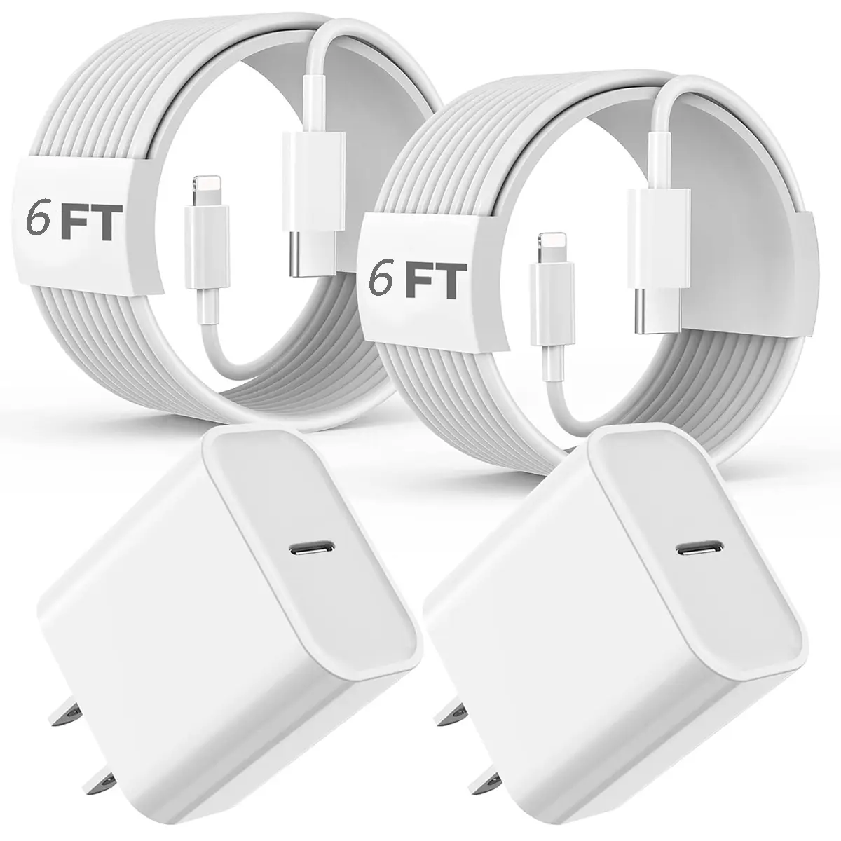 Fast Charger 10FT/6FT USB-C to Lightning Cable (2-Pack) with Type-C Charging Ada