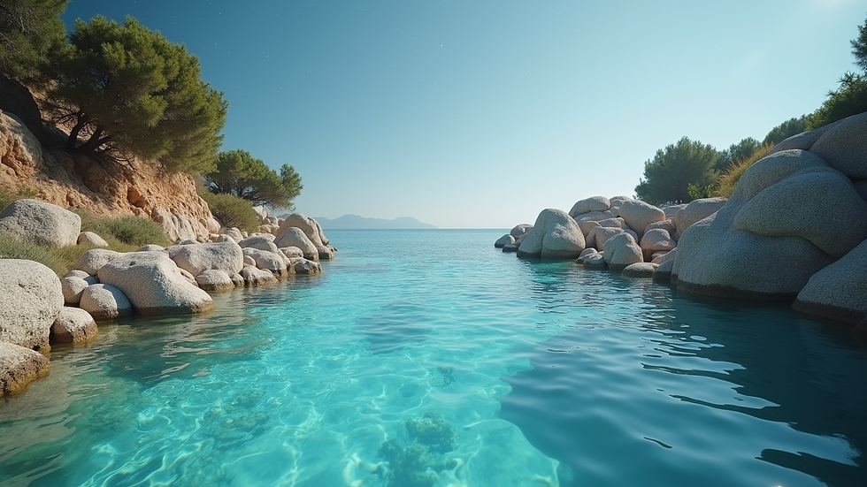 Vista a nivel de ojo de la piscina natural con aguas cristalinas y estrellas de mar