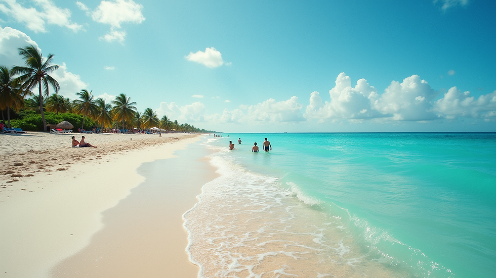 Vista aérea de Playa Bávaro con turistas disfrutando del mar