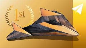 1st place gold and black origami paper plane