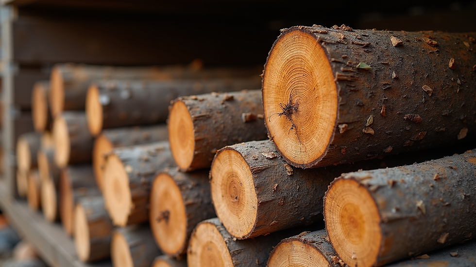 Close-up view of stacked kiaat wood logs ready for braai