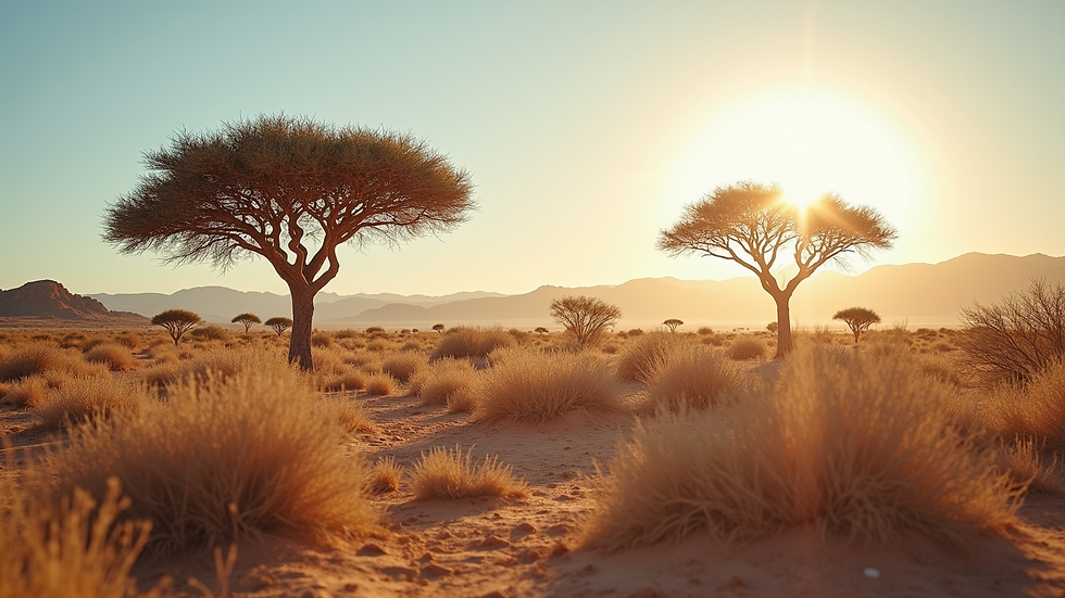 High angle view of an arid landscape with camelthorn trees