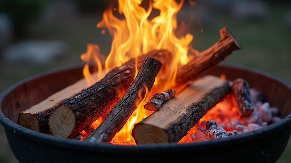 High angle view of a braai fire burning with mixed wood types