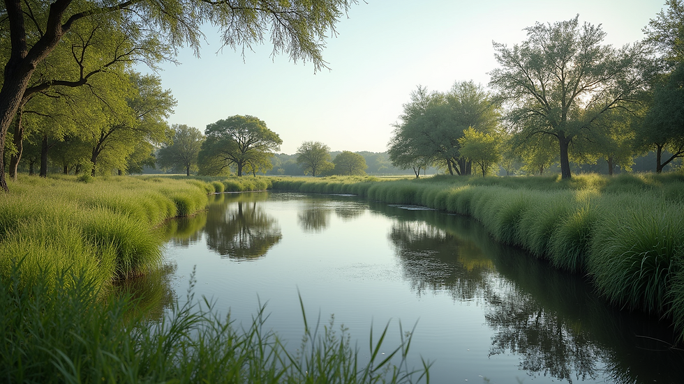 Wide angle view of serene water body surrounded by lush greenery at Rietvlei Nature Reserve