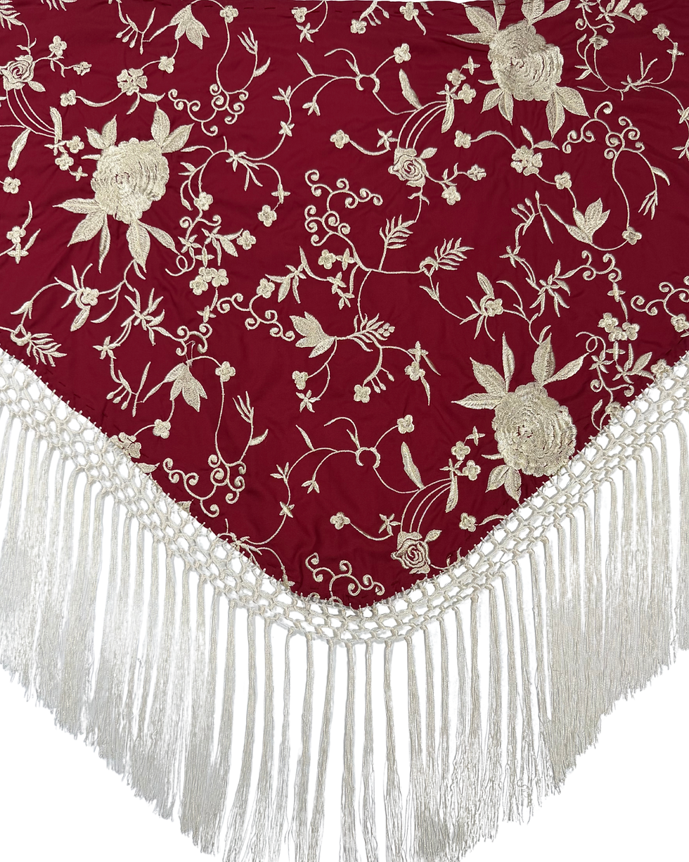 Mantón Maria Tejido Bordado Burdeo/Beige