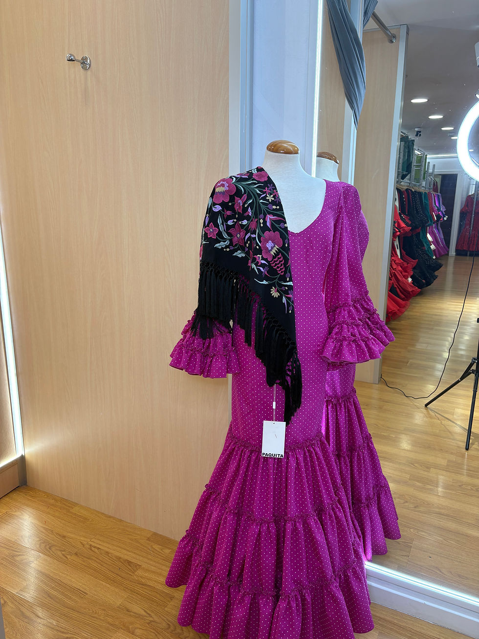Miniature : Traje Flamenca Candela  Buganvilla lunar blanco Micro 