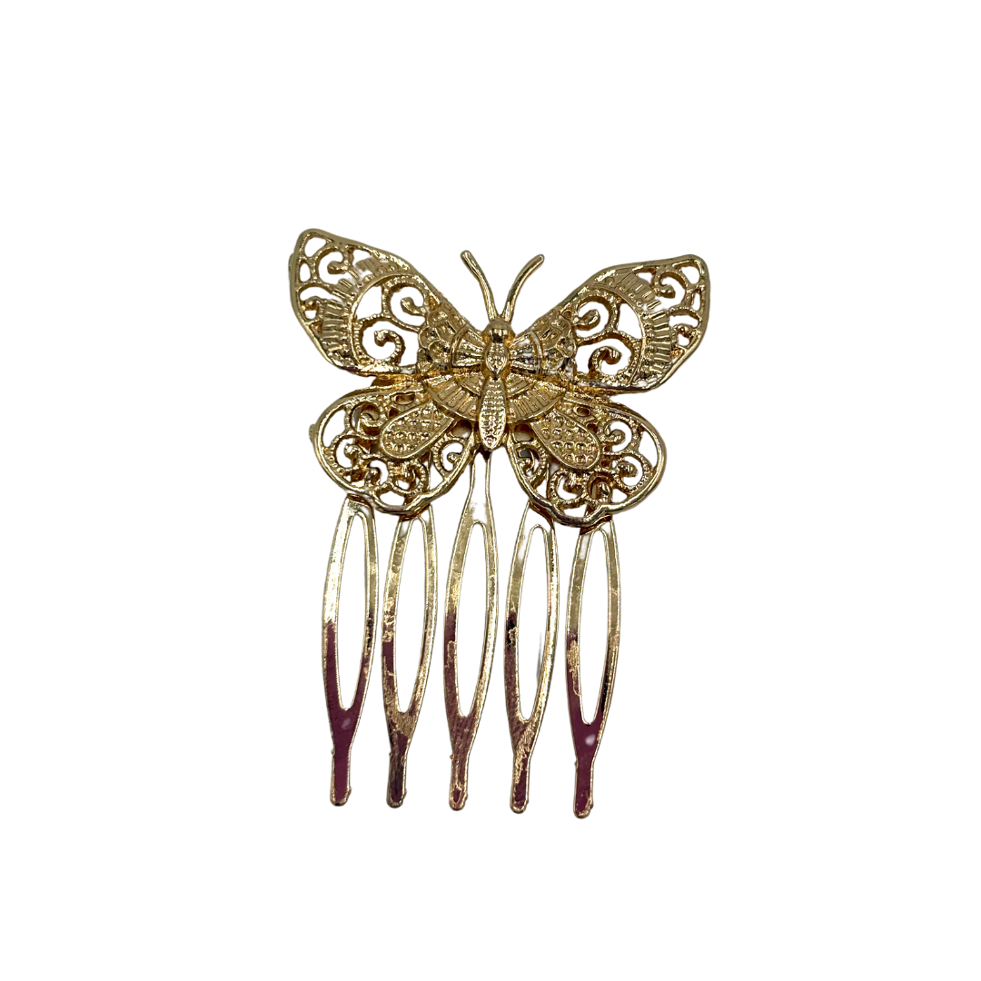 Peigne papillon en brocart de métal doré