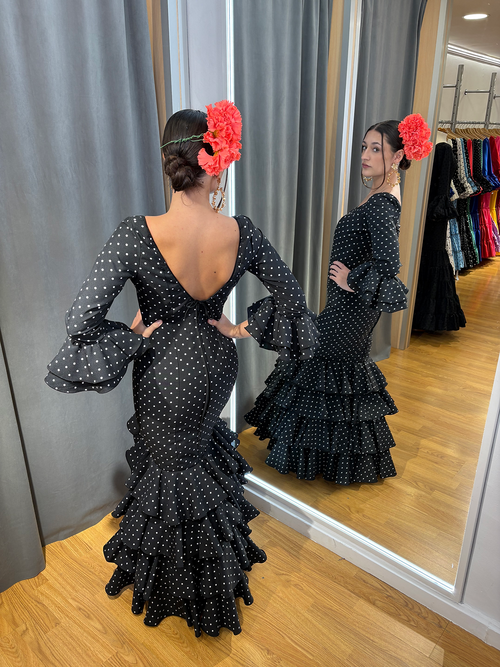 Miniature : Traje Flamenca Lola Negro Lunar Blanco Pequeño
