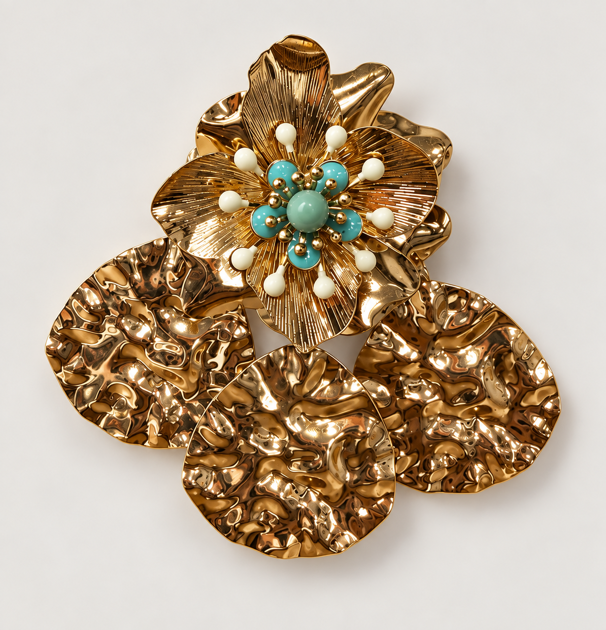 Pendientes Flor Dorado con detalles Aguamarina