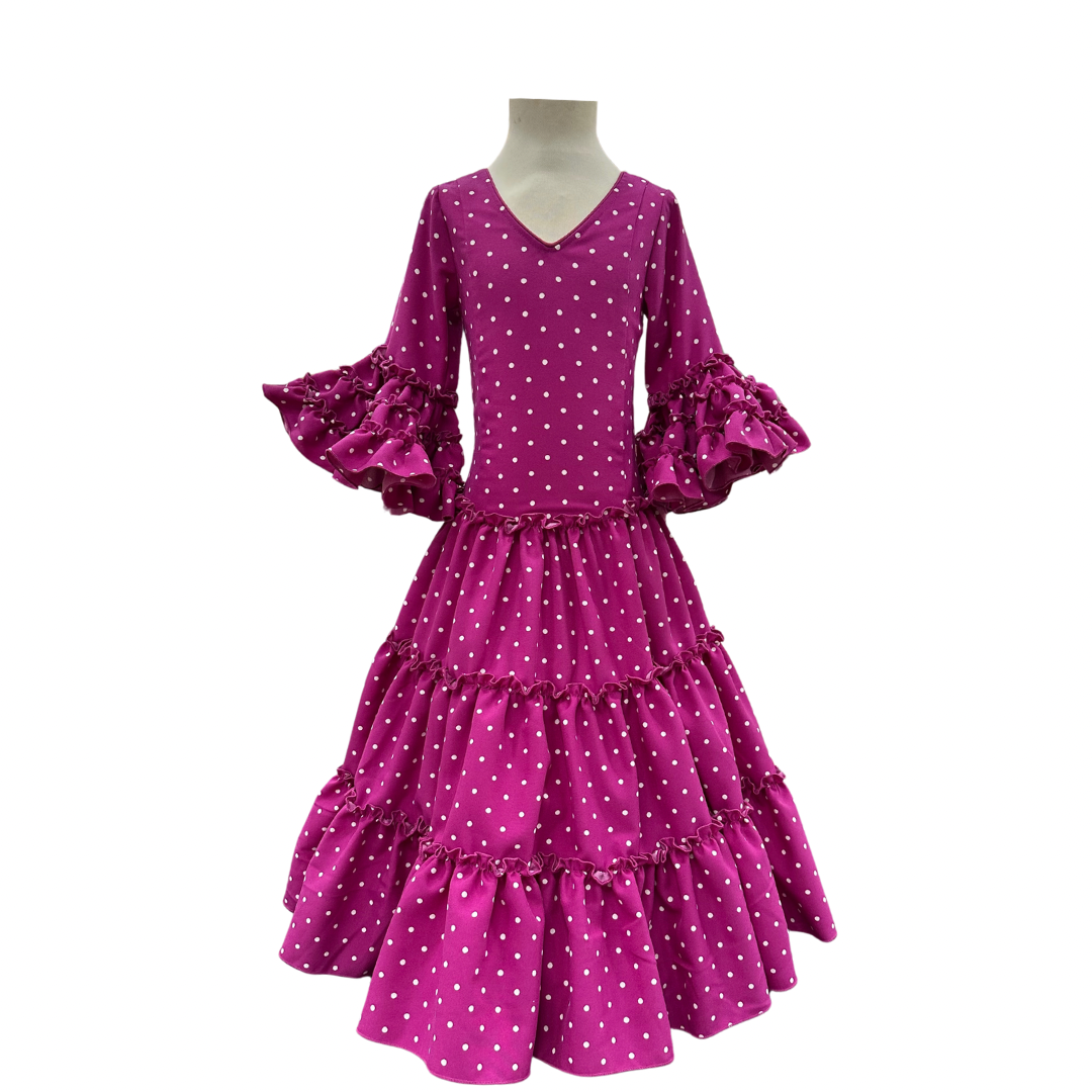 Traje Flamenca Candela Infantil Buganvilla/Blanco