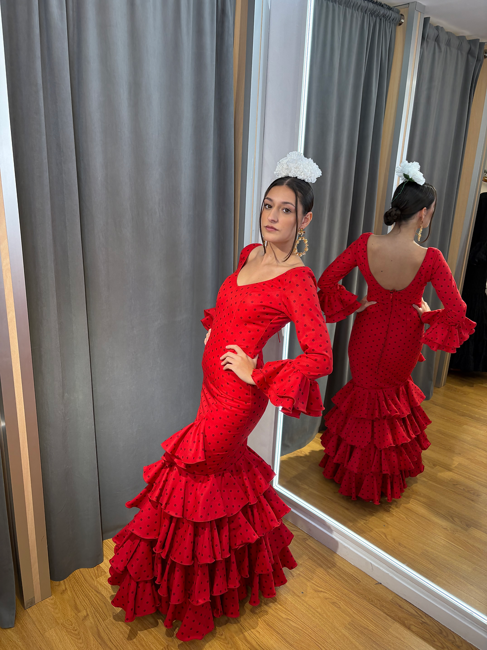 Miniature : Traje Flamenca Lola Rojo Lunar Burdeos 