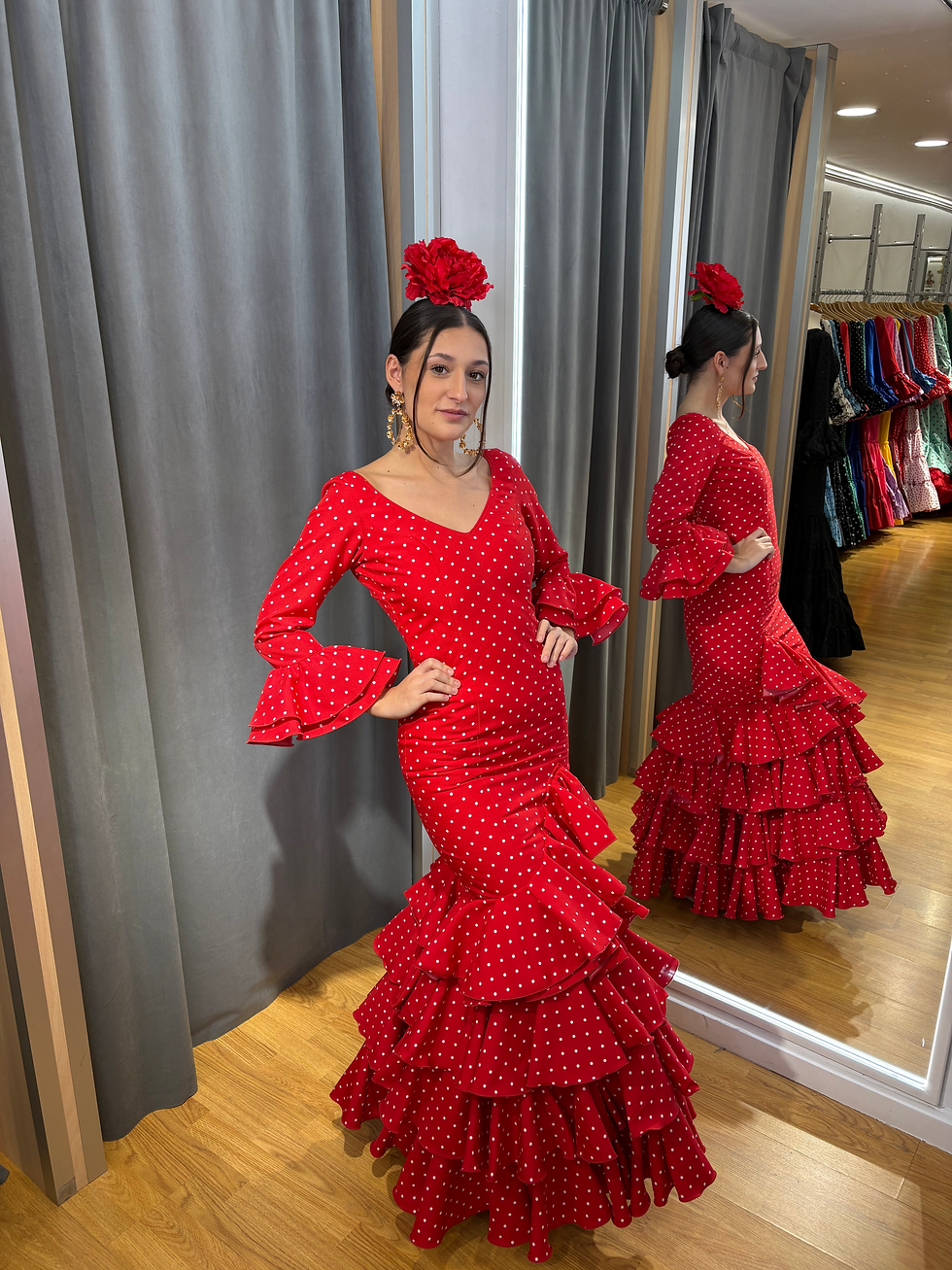 Traje Flamenca Lola Rojo Lunar Blanco Pequeño