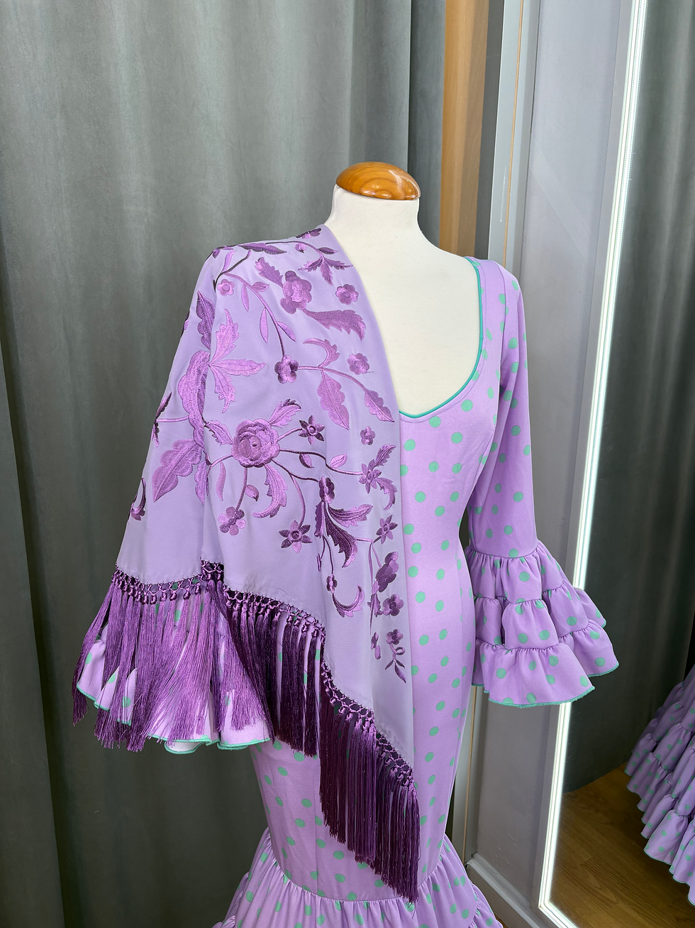 Miniature : Traje Flamenca Margarita Bielastico Malva Lunar Verde 
