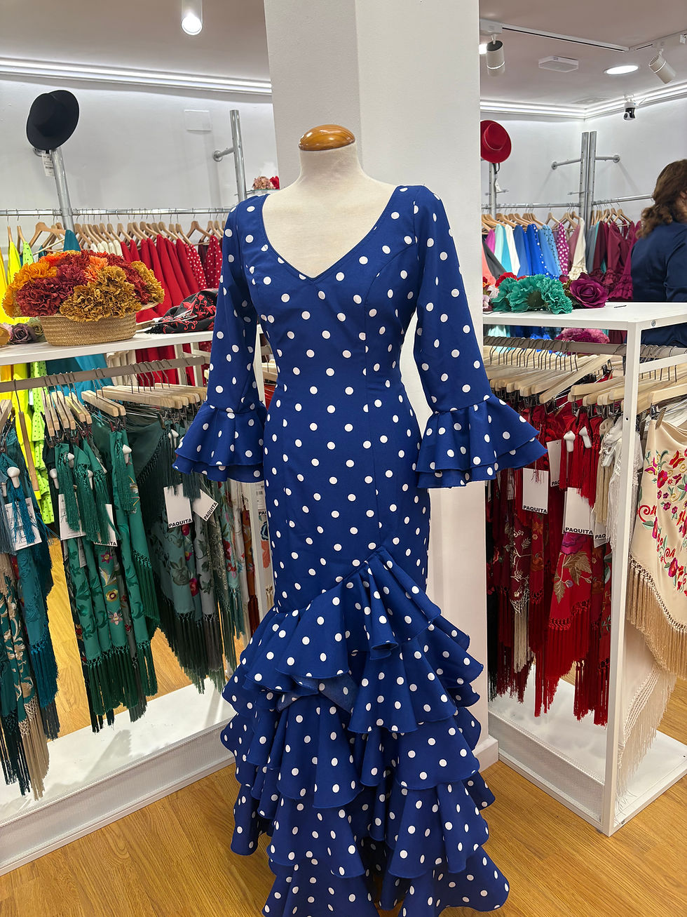 Miniature : Traje Flamenca Lola Azulino lunar Blanco Grande 