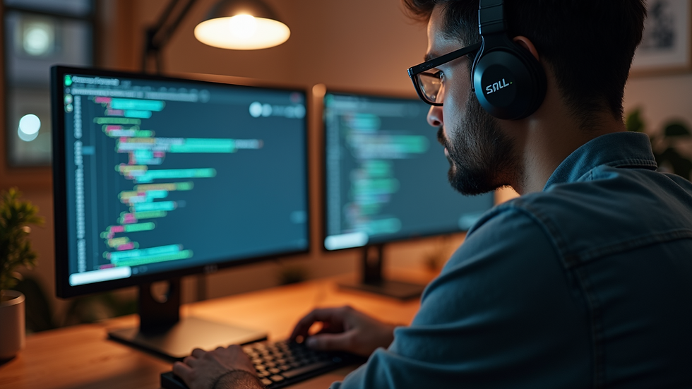 Close-up view of a programmer working on a 2D game in Python