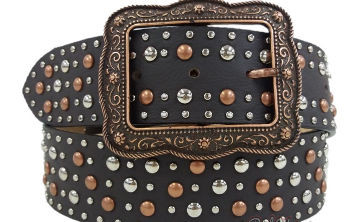 Cinto Feminino Country Café 413 Com Detalhes Em Bronze e Prata - Paul Western