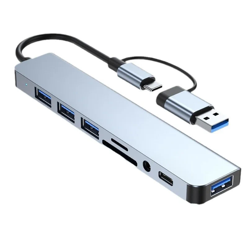 Thumbnail: 8 in 2 USB +Type C HUB Docking Station with 3.5mm Audio Jack Adapter Micro SD Ca
