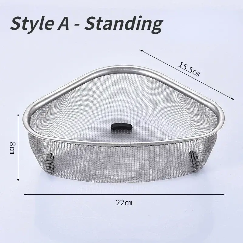 Thumbnail: Kitchen Sink Drain Basket Stainless Steel Triangle Food Vegetables Peel Egg Filt