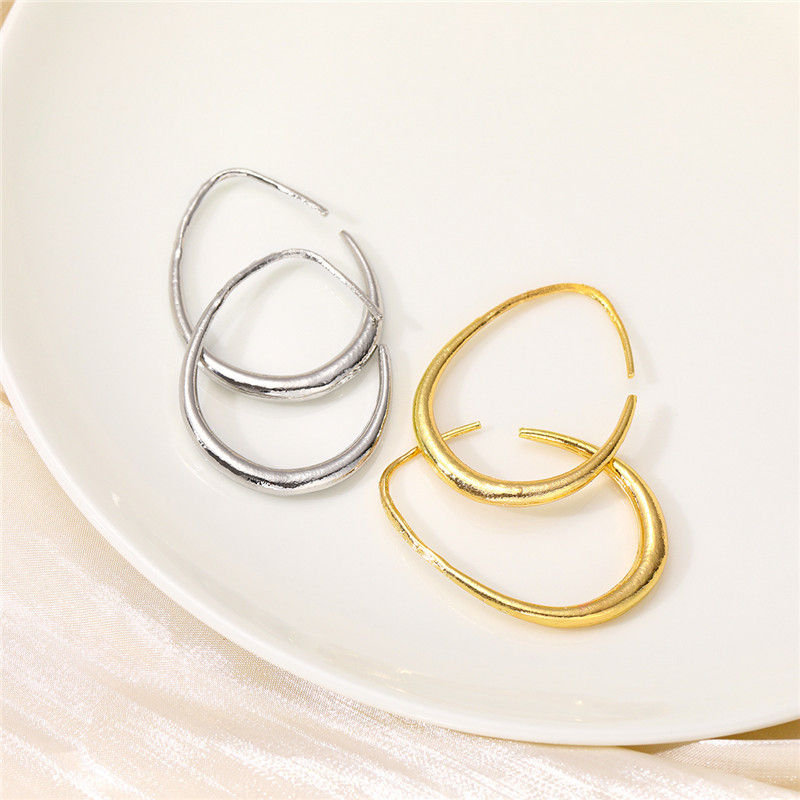 Thumbnail: Hot Sale 925 Sterling Silver Needle Geometric Oval Hoop Earrings For Women 