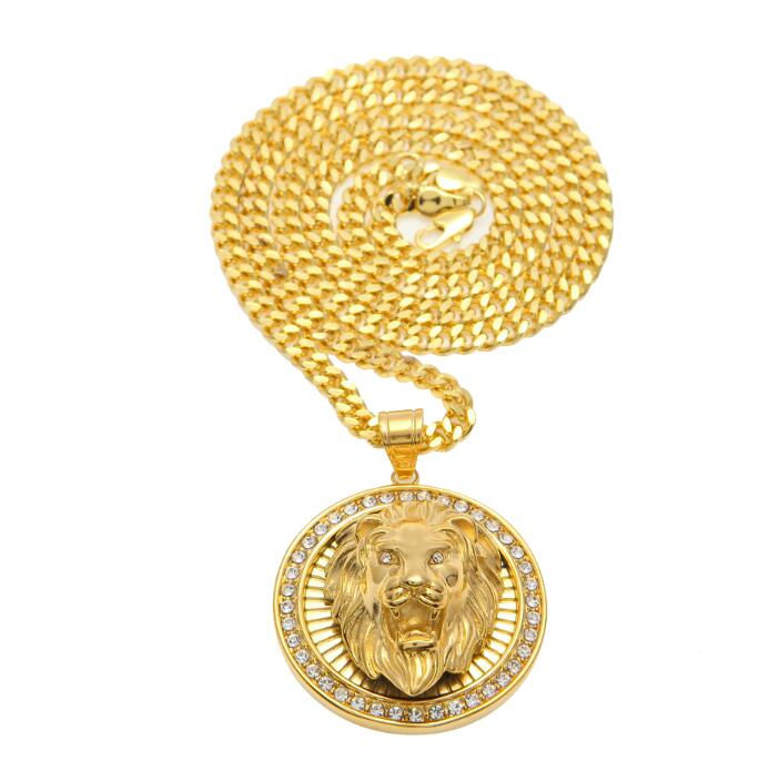 Mens Hip Hop Jewelry Iced Out Gold Color Fashion Bling Bling Lion Head Pendant M