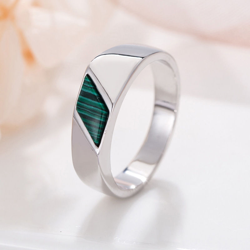 Mens Black Green Red Enamel Rings For Men Silver Color Metal Geometric Simple Ma