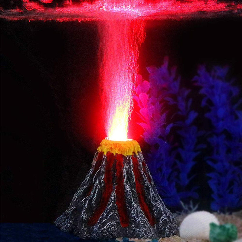 Resin Aquarium Decorations Air Stone Bubbler Volcano Shape Ornament Kit Set with