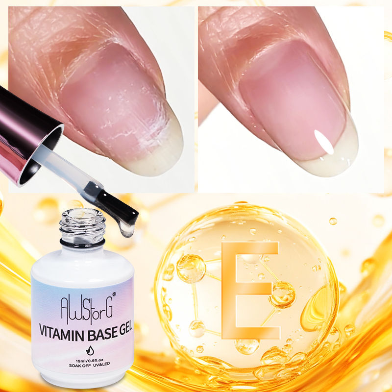 AWStorG 15ML Vitamin E Base Coat Nail Strengthener Gel Nail Polish Semi permanen