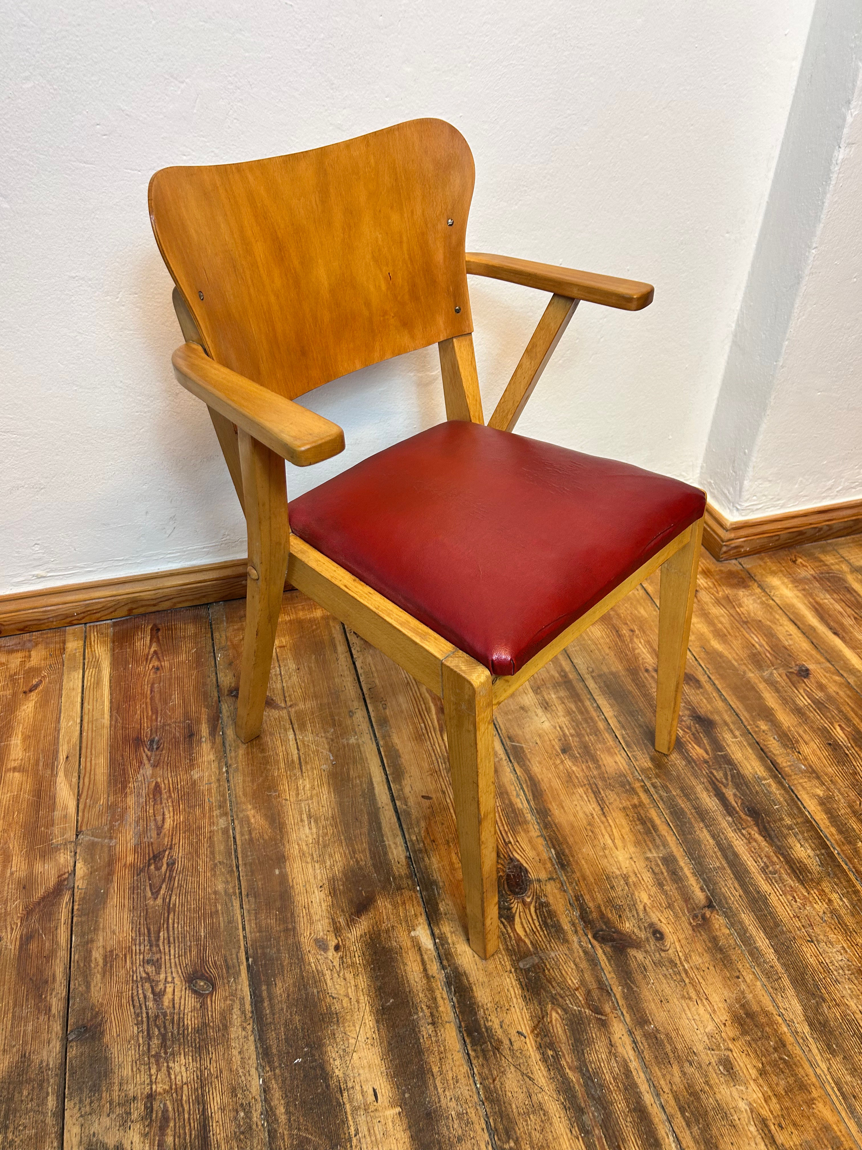 Original Mid Century Stuhl vintage Leder | 1960er Vollholz