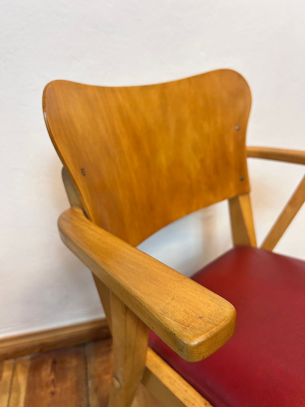 Miniaturbild: Original Mid Century Stuhl vintage Leder | 1960er Vollholz