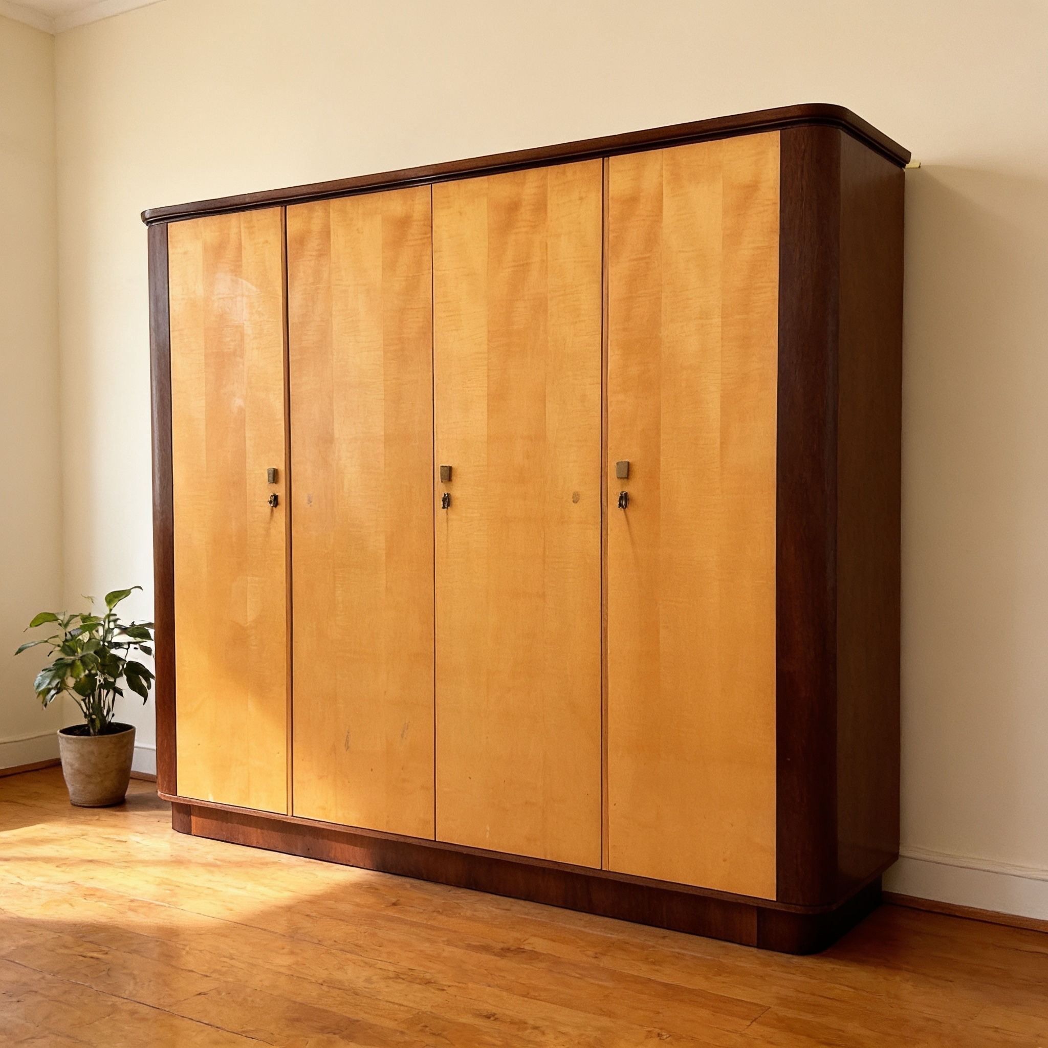 Großer Mid-Century Kleiderschrank – Zweifarbiges Edelholz-Unikat (1960er Jahre)