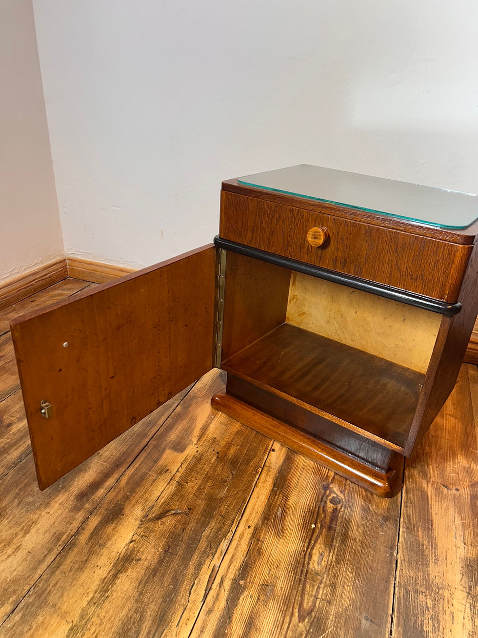 Miniaturbild: Nachttisch 2x DDR vintage Vollholz Glasplatte midcentury 50er