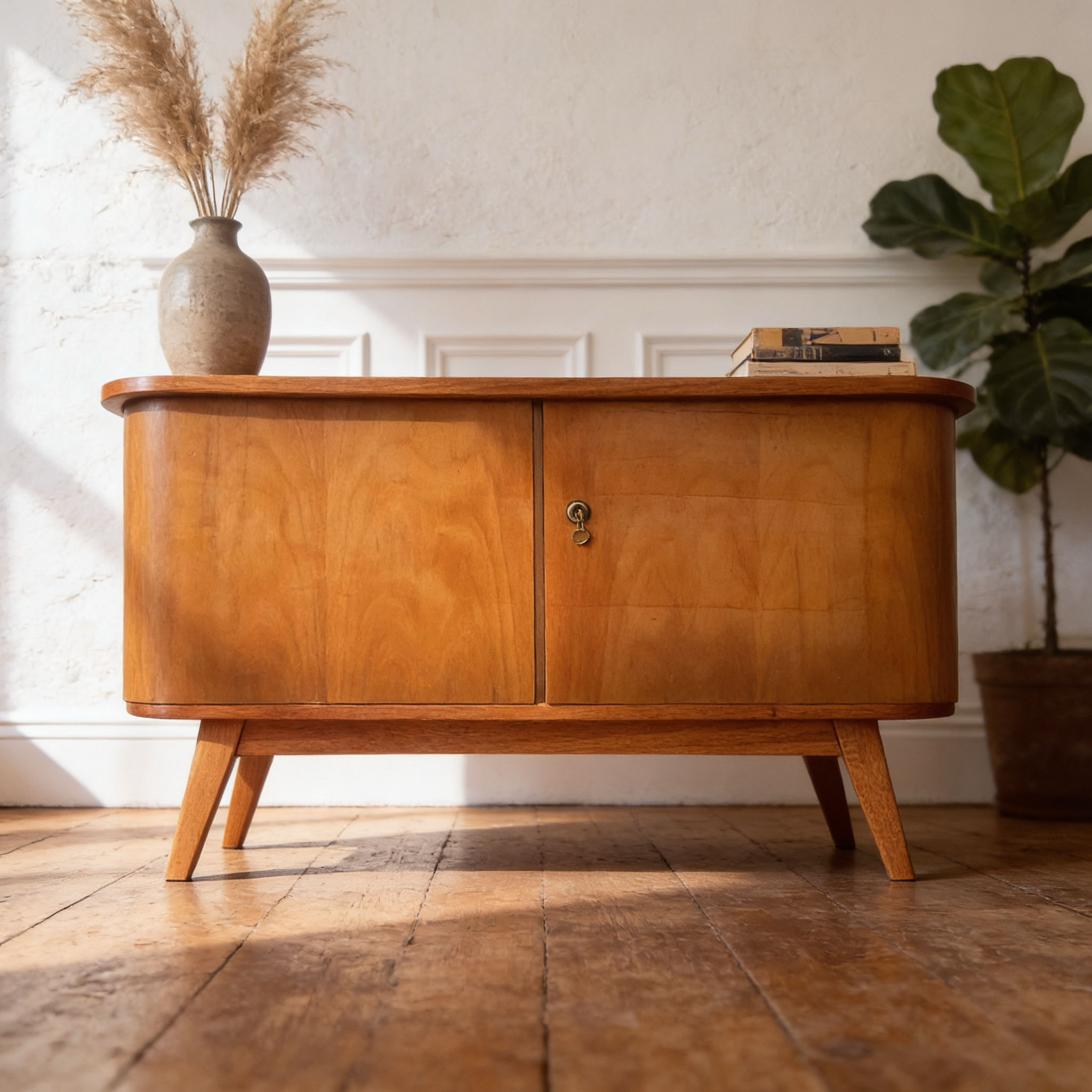 Mid Century Kommode DDR Sideboard I 1950er vintage Messing