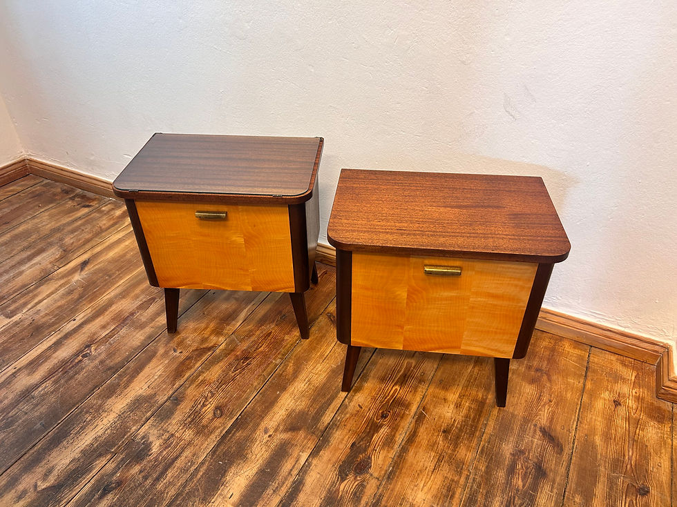 Miniaturbild: Original Mid Century Nachttische 2x DDR I 1960er Messing Schubladen