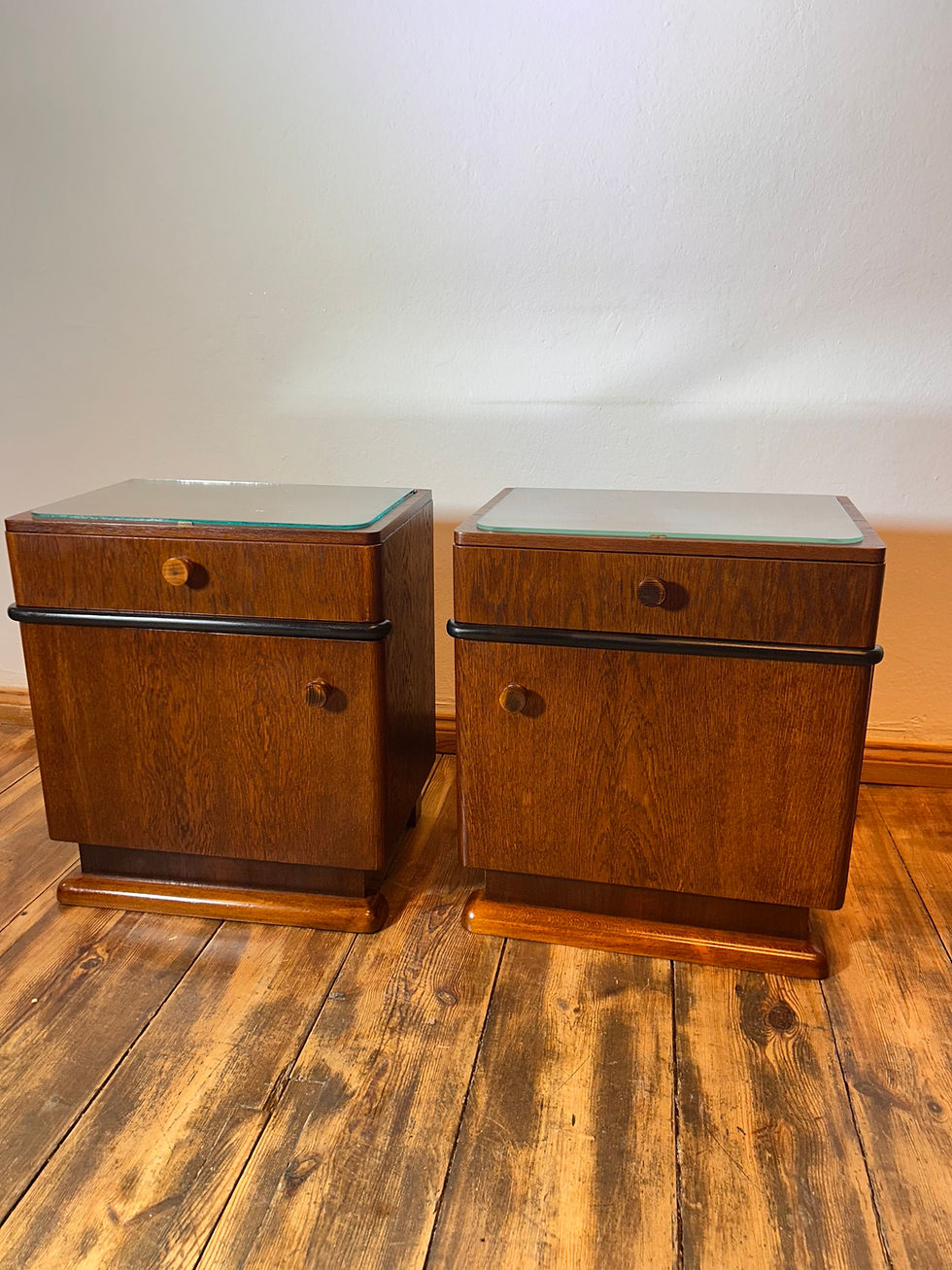 Miniaturbild: Nachttisch 2x DDR vintage Vollholz Glasplatte midcentury 50er