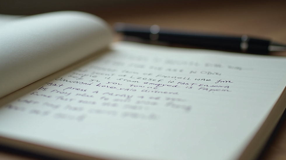 Close-up view of a notebook with emotional intelligence notes and a pen