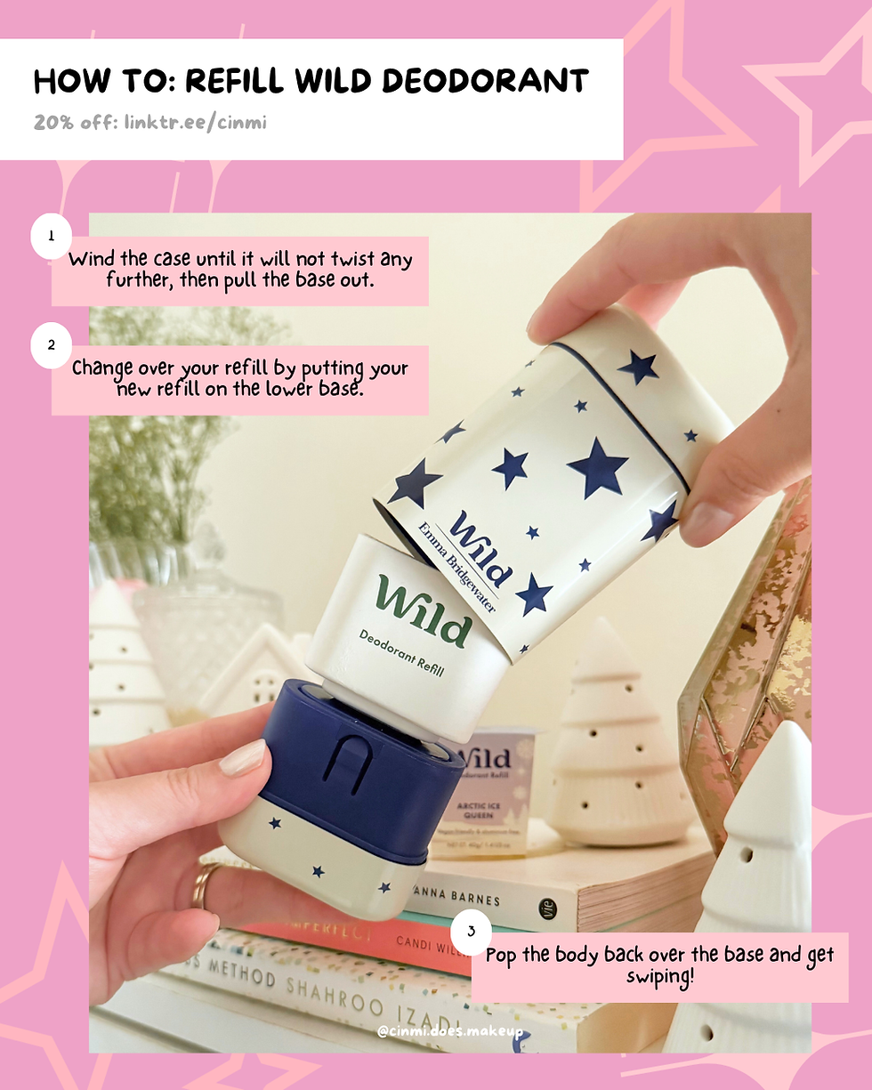 Step-by-step tutorial on how to refill Wild deodorant. With image and text.