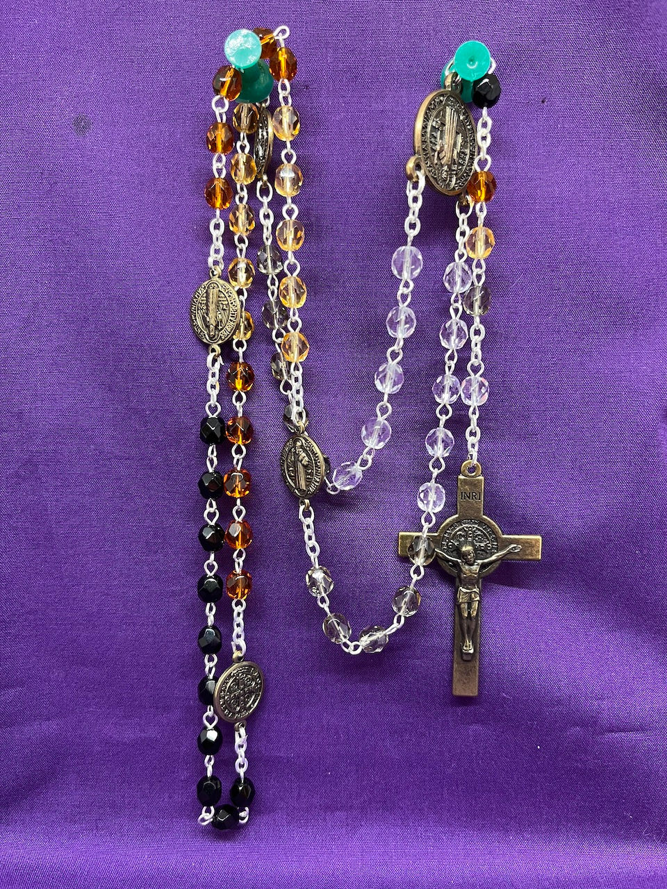 St Benedict Glass Rosary Beads