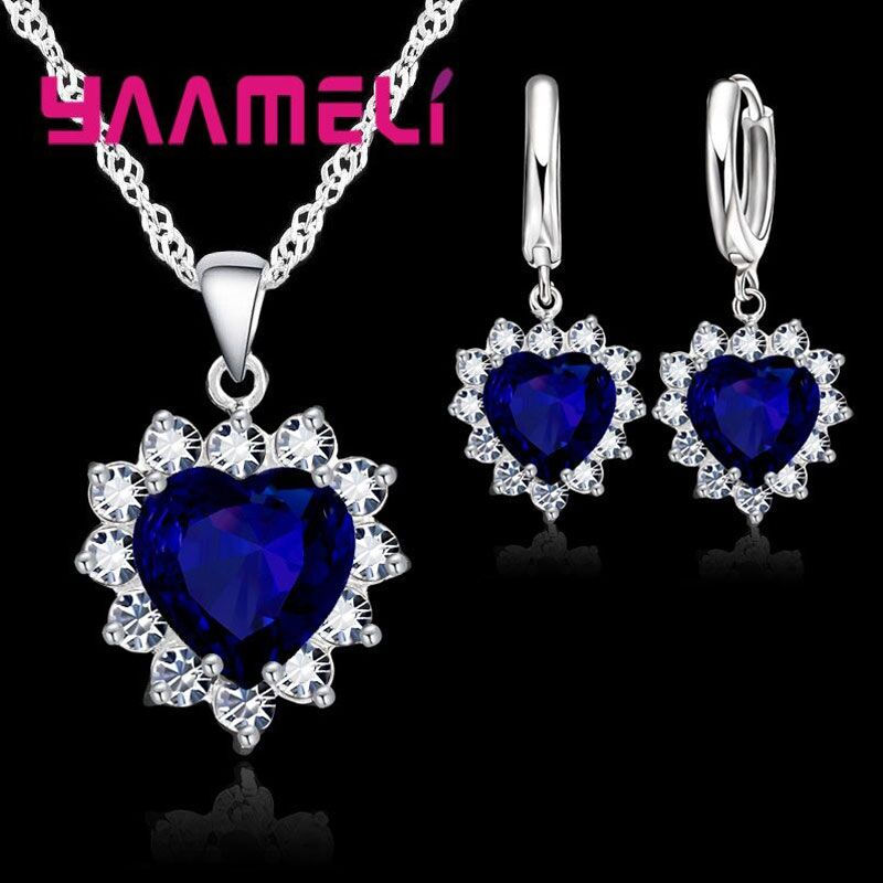 Trendy 925 Sterling Silver Jewelry Set for Women Heart CZ Stone Charm Pendants N