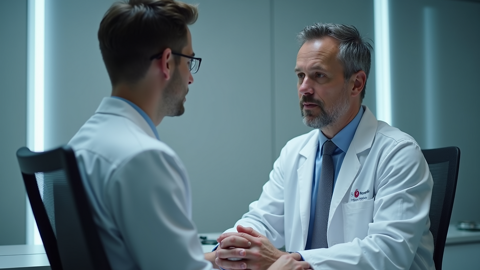 Eye-level view of a neurologist conducting a brain injury assessment