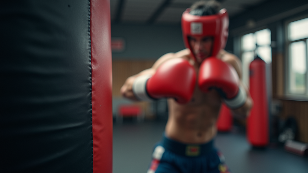 Close-up view of a kickboxing bag being struck during training