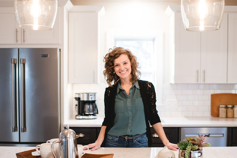 Interior designer Lauren Figueroa in the completed kitchen.
